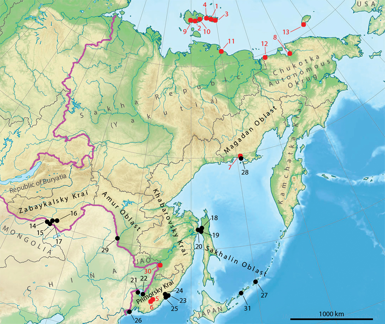 Дальний Восток на карте России